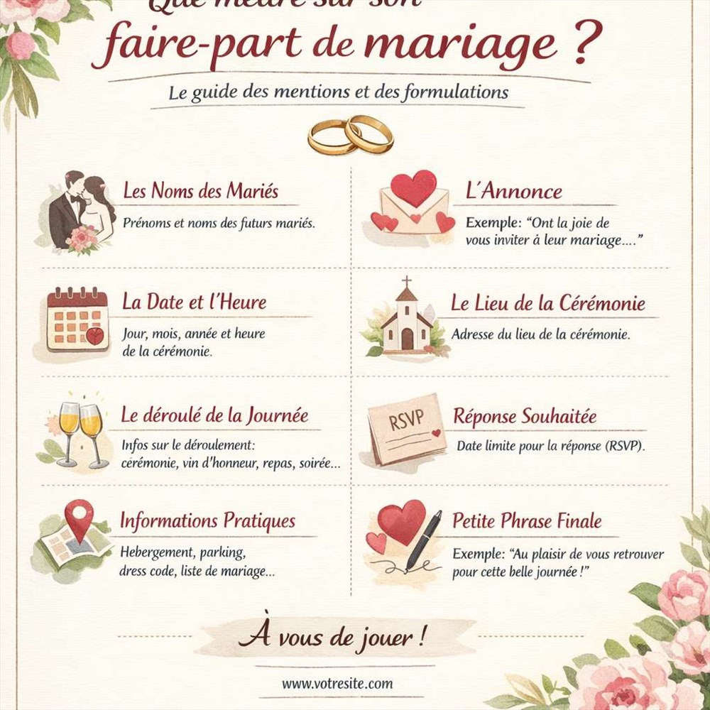 Que mettre sur son faire-part de mariage ? Le guide des mentions et des formulations