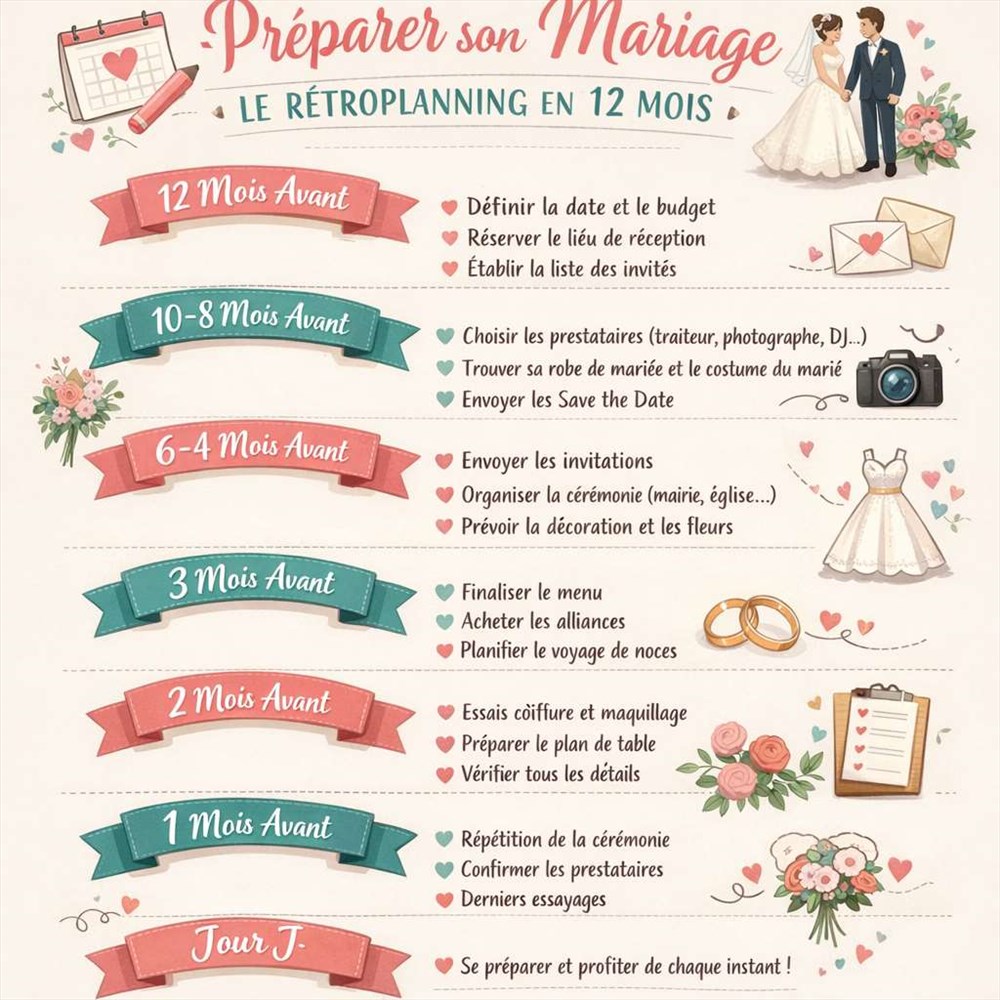 Préparer son mariage : le rétroplanning en 12 mois